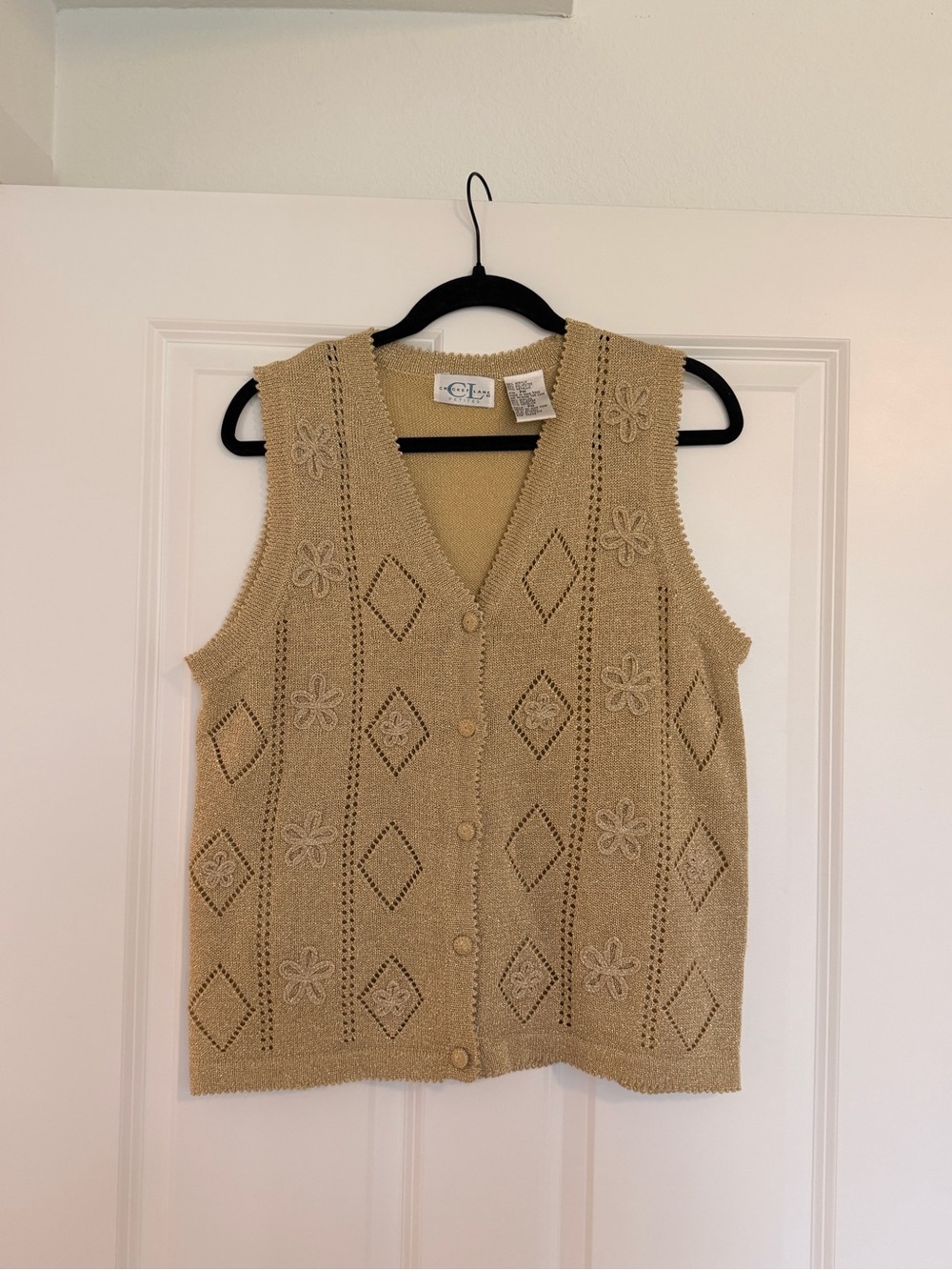 Cricket Lane Cream shimmer gold Knit Button-Front Vest Sweater